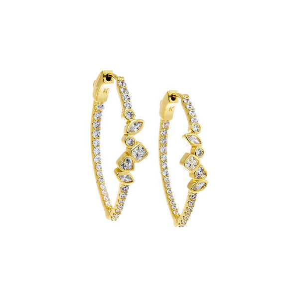 By Adina Eden - CZ Multi Shape Bezel Hoop Earring: Gold