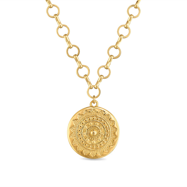 Amelia Rose Jewelry Sun Medallion Pendant Necklace: Gold