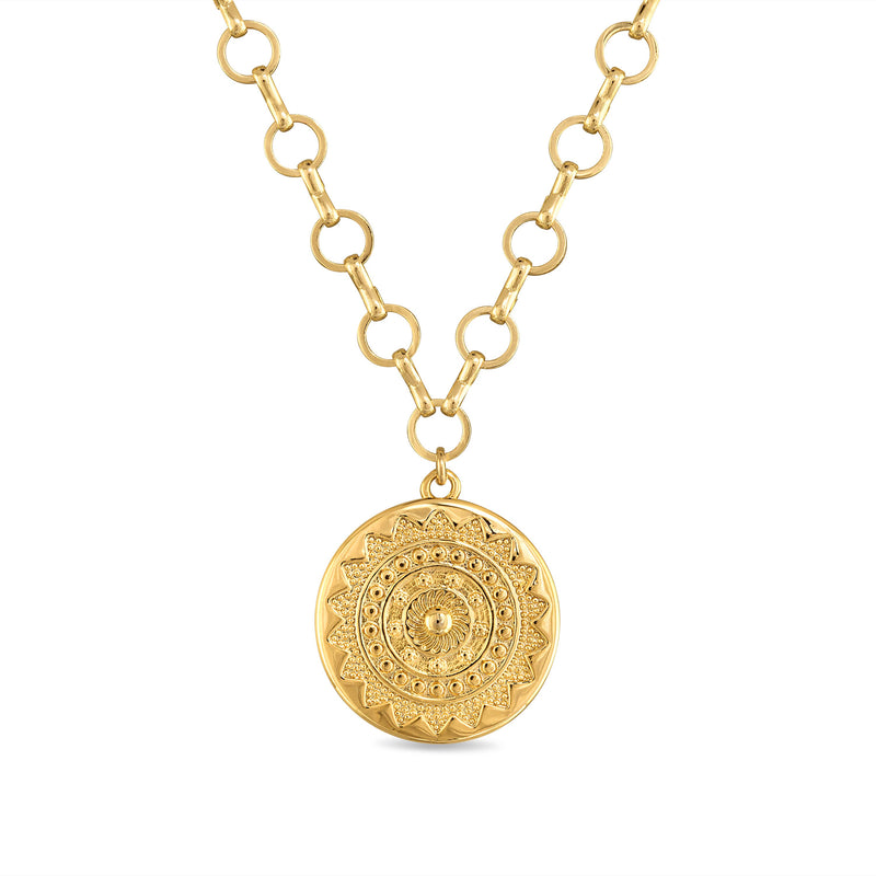 Amelia Rose Jewelry Sun Medallion Pendant Necklace: Gold