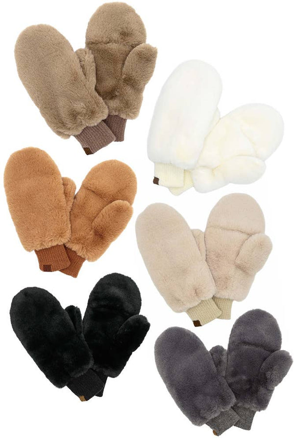 Hana: C.C Faux Fur Mittens with Lining in Black