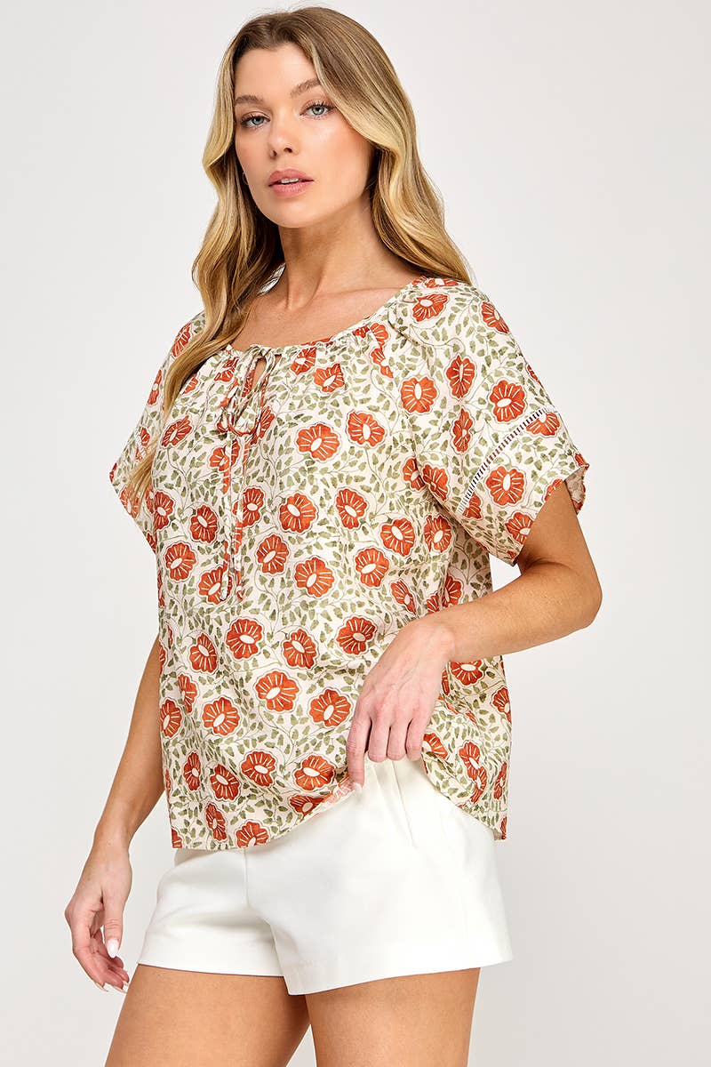 Ellison Round Neck Peasant Blouse: Cream