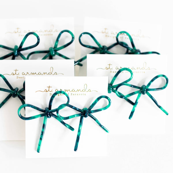St Armands Designs of Sarasota - Emerald Green Bow Earrings
