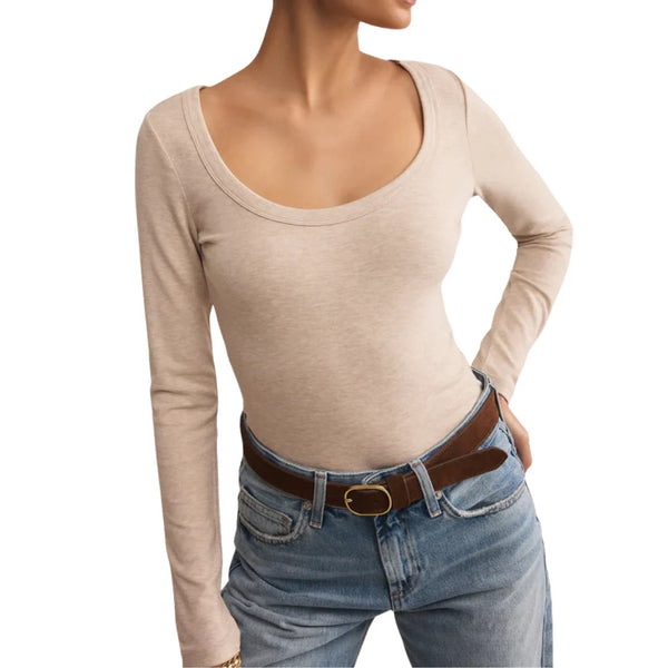 Z Supply: Second Skin Scoop Neck Top in Oatmeal Heather