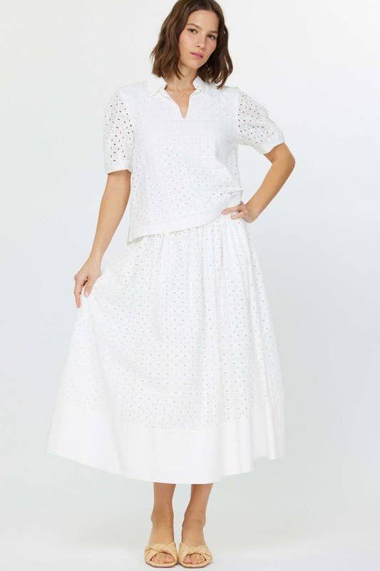 Current Air Eyelet Short Sleeve Blouse: White