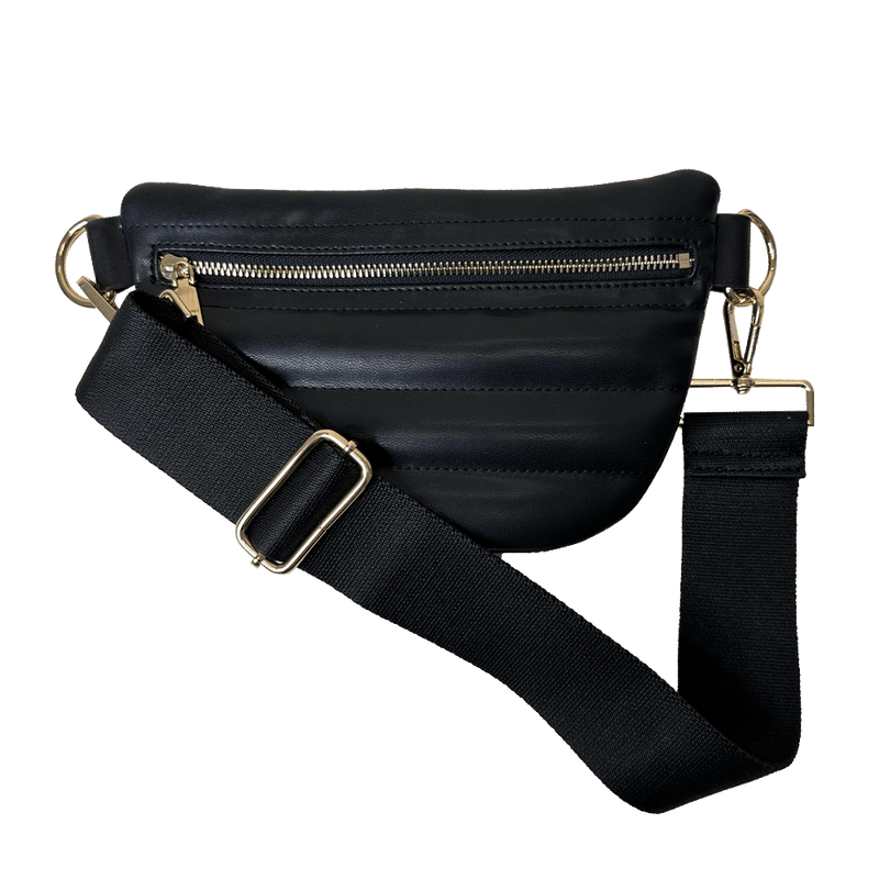 AHDORNED - Stacy Small Quilted Faux Leather Waist/Sling Bag: Black w/Gold Hardware