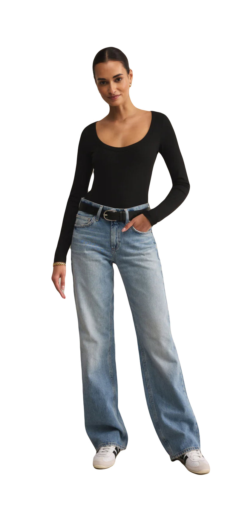 Z Supply: Second Skin Crew Neck, Long Sleeve Top in Black