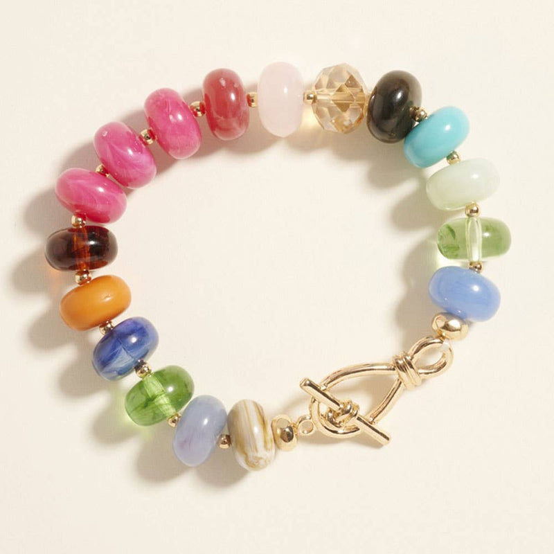 Sensibling Corp: Ombre Chunky Multi Beads Stretch Bracelet in Neutral