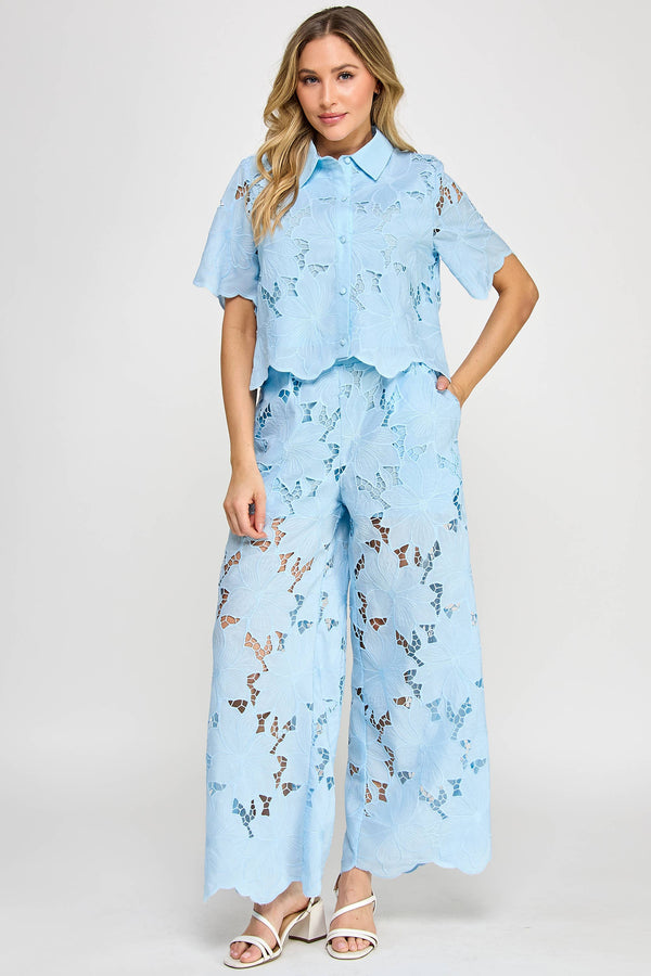 Ellison Floral Lace Blouse: Blue
