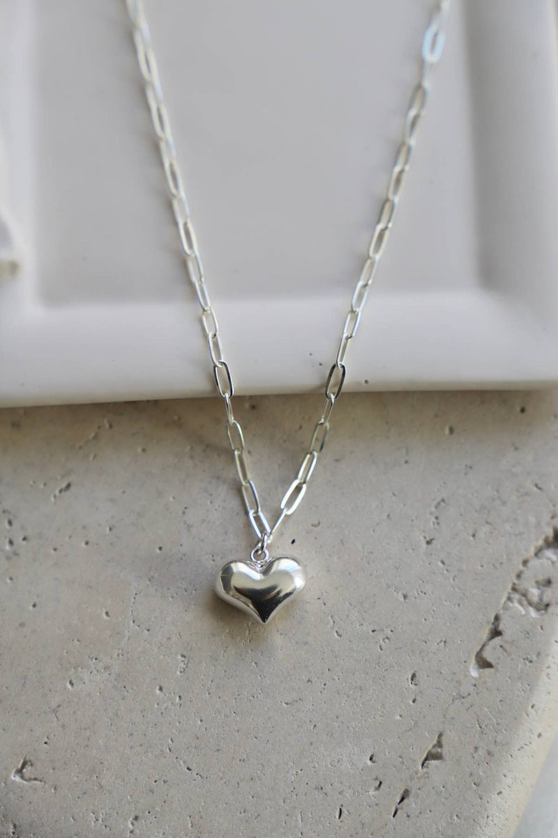 Katie Waltman Jewelry - MINI PAPERCLIP PUFF HEART NECKLACE: Silver