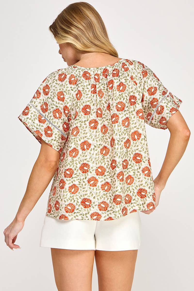 Ellison Round Neck Peasant Blouse: Cream