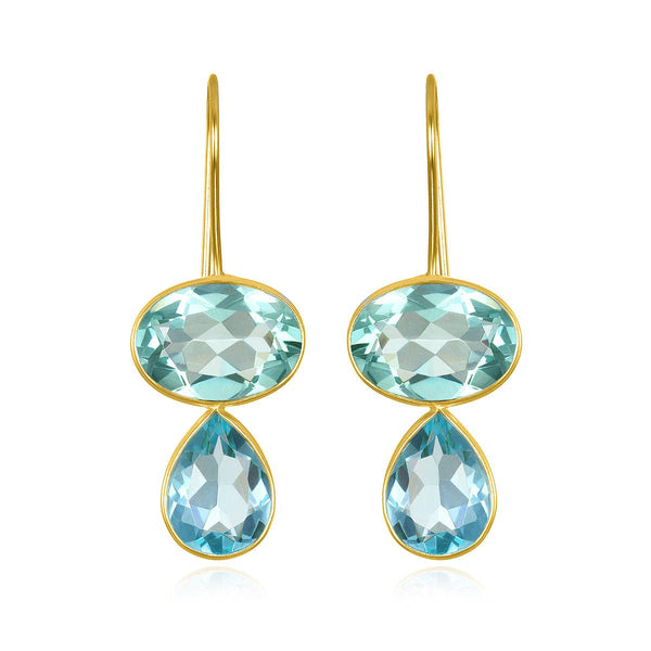 Amelia Rose Jewelry Valencia Teardrop Earring: Aquamarine & Sky Blue Gold
