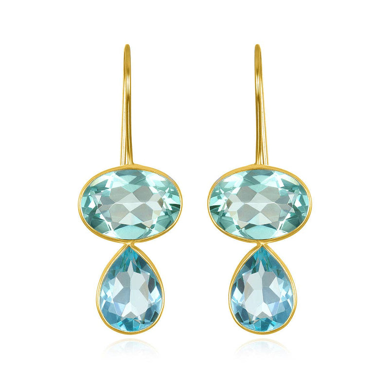 Amelia Rose Jewelry Valencia Teardrop Earring: Aquamarine & Sky Blue Gold