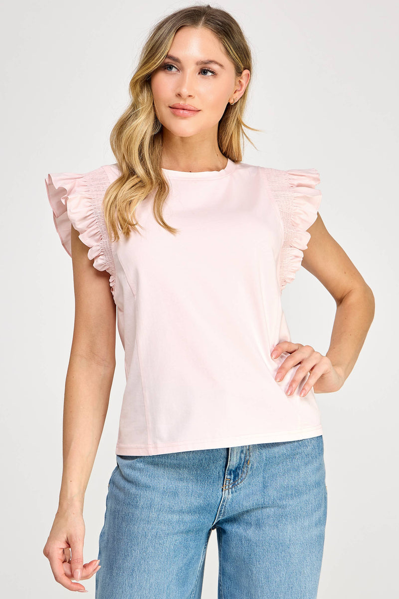 Ellison - Ruffle Sleeve Tank Powder Pink