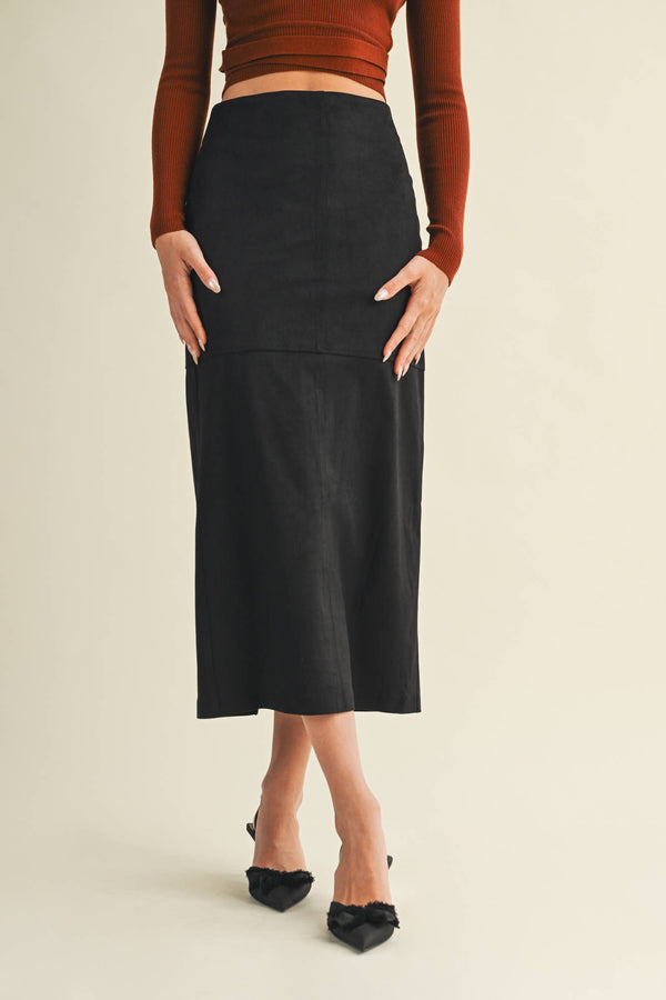 Mustard Seed - The Luxe Suede Black Midi Skirt