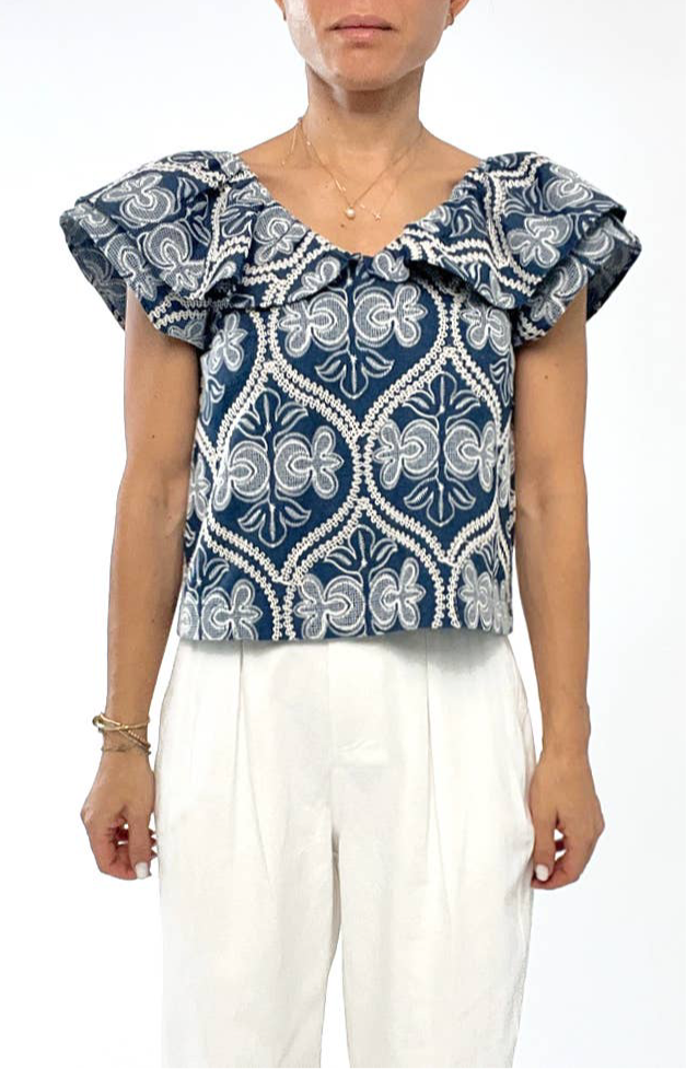 Greylin - Minnie Embroidered Ruffled Top: Blue