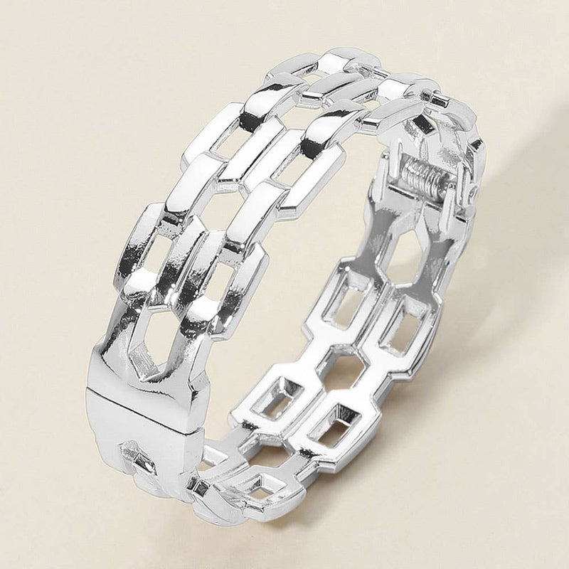 Sensibling Corp: Chunky Flat Link Chain Hinged Bangle Bracelet in Gold