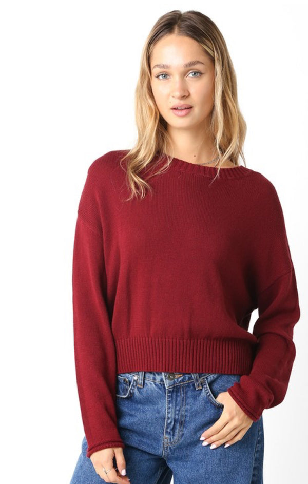 OLIVACEOUS  BURGANDY 100% COTTON SWEATER