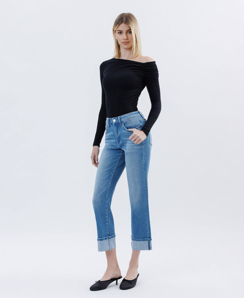 FLYING MONKEY - HIGH RISE CUFFED CROP STRAIGHT JEANS INSTINCTIVELY