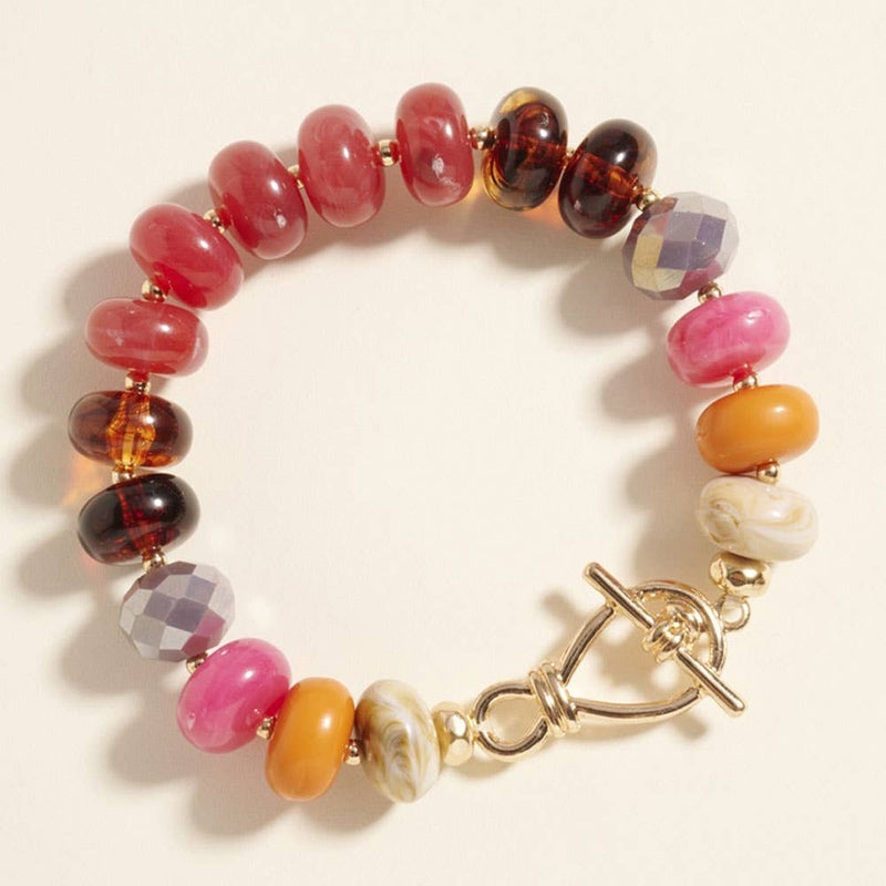 Sensibling Corp: Ombre Chunky Multi Beads Stretch Bracelet in Neutral