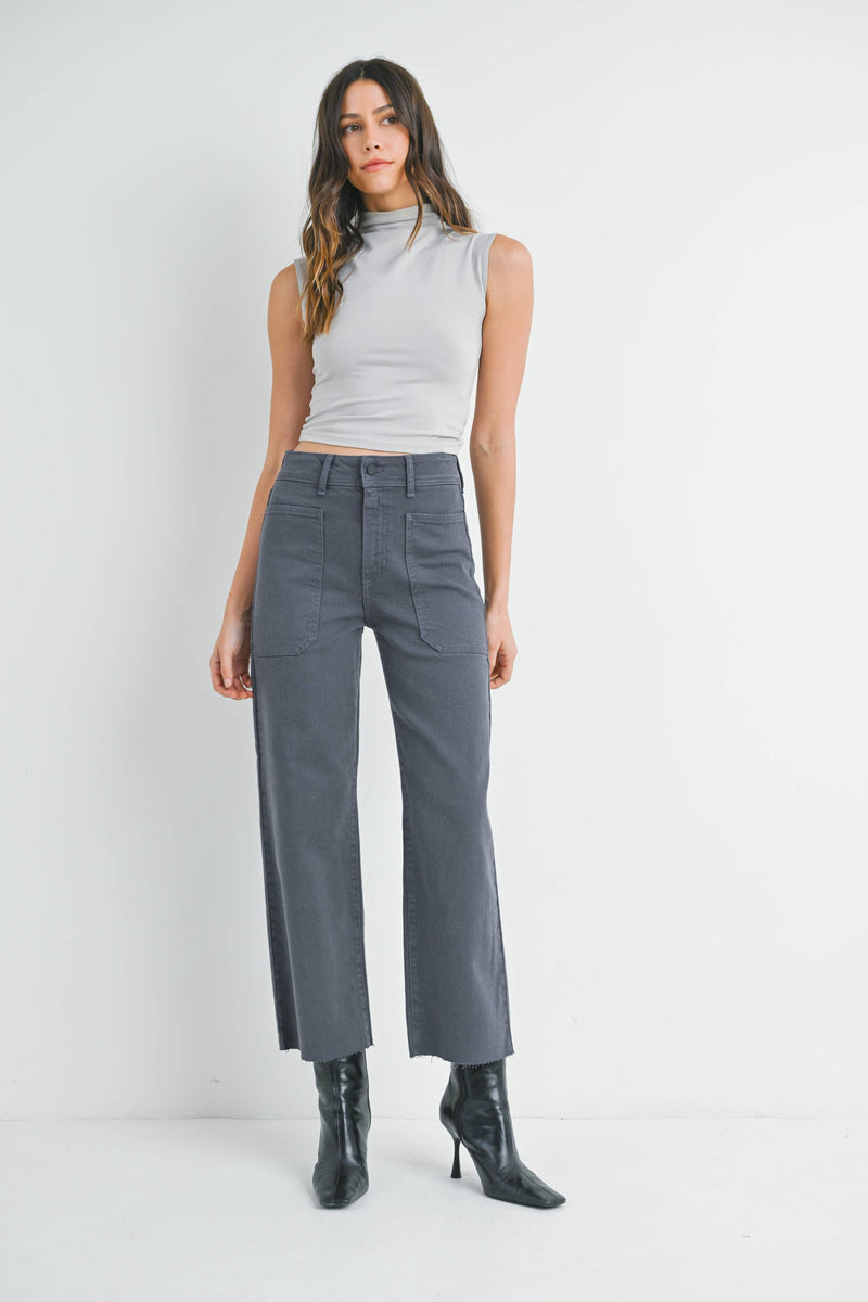 JUST BLACK DENIM - CHARCOAL - High Rise Utility Wide Leg