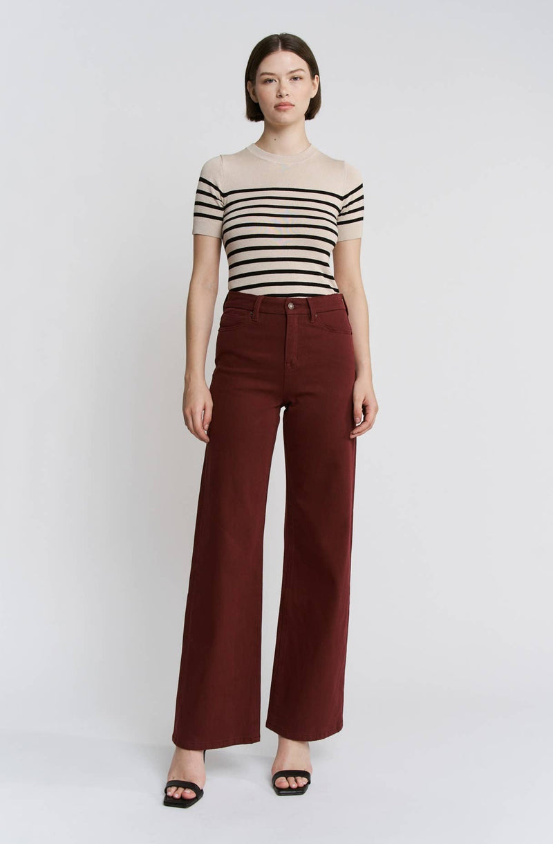Mica Denim - HIGH RISE WIDE LEG: DEEP BURGUNDY