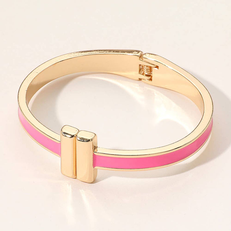 Sensibling Corp: Metal Bar Tip Enamel Hinged Bangle Bracelet in Black