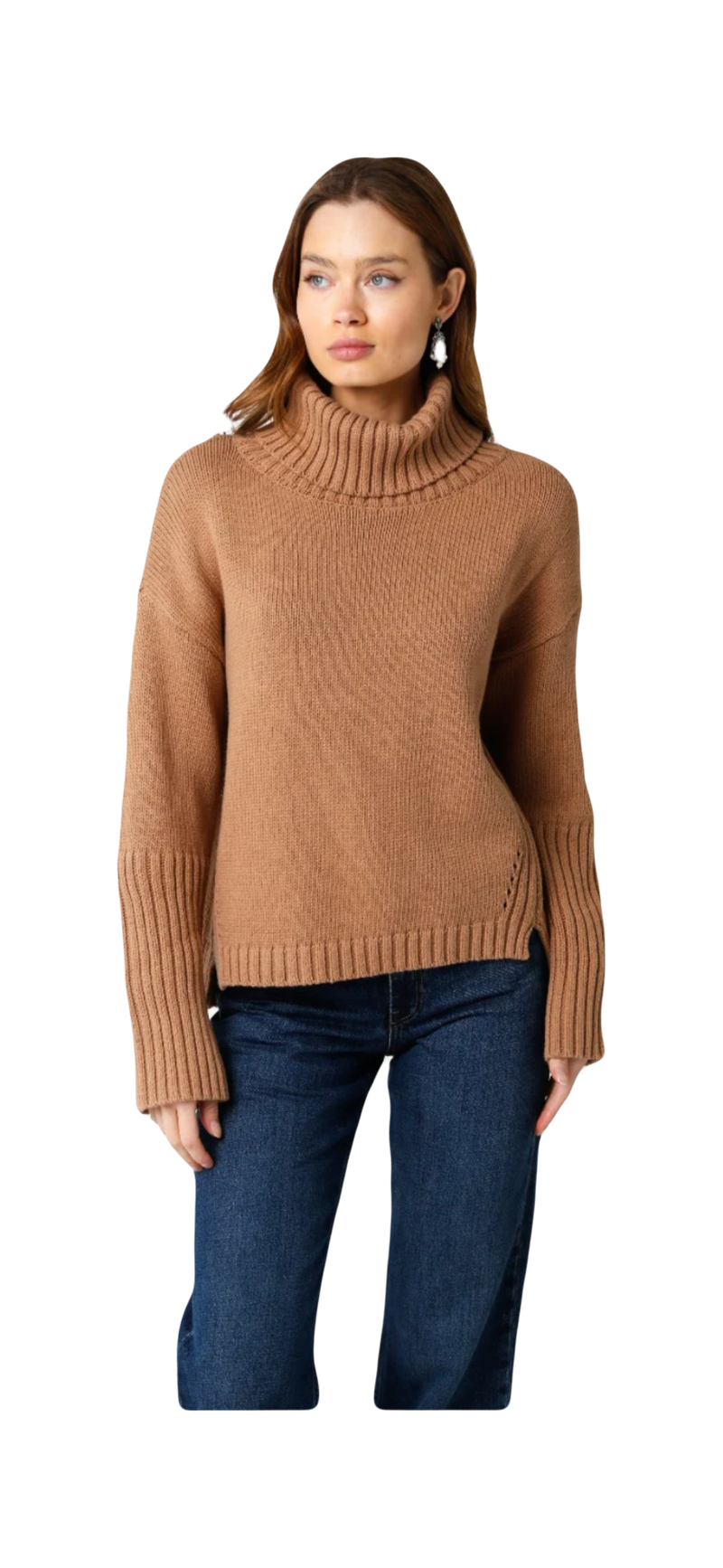 Olivaceous Brown Turtleneck Cotton Sweater