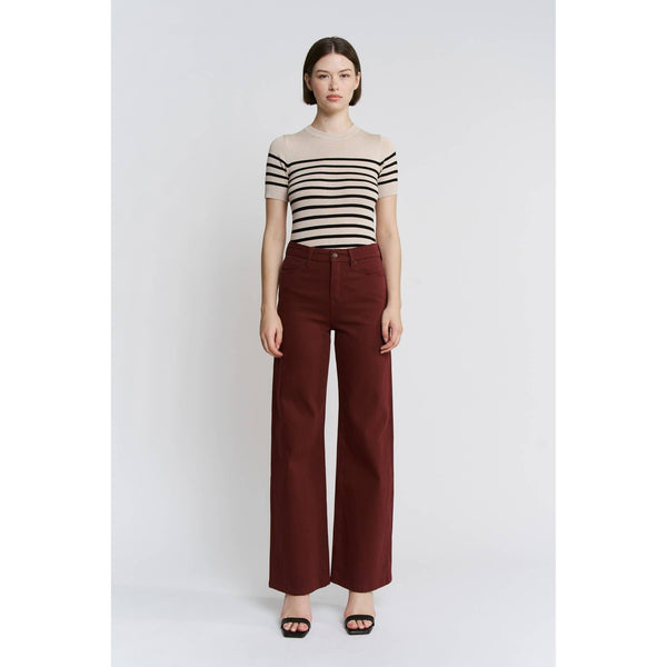 Mica Denim - HIGH RISE WIDE LEG: DEEP BURGUNDY