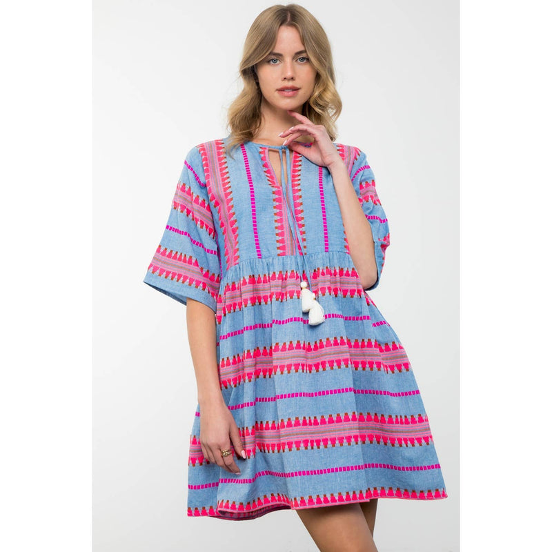 THML - Tassel Tie Pattern Knit Stripe Dress