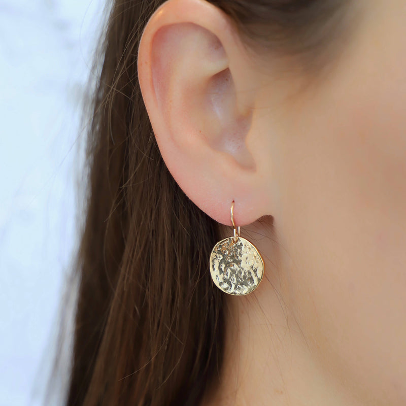 Katie Waltman Jewelry - Hammered Medallion Earrings: Gold