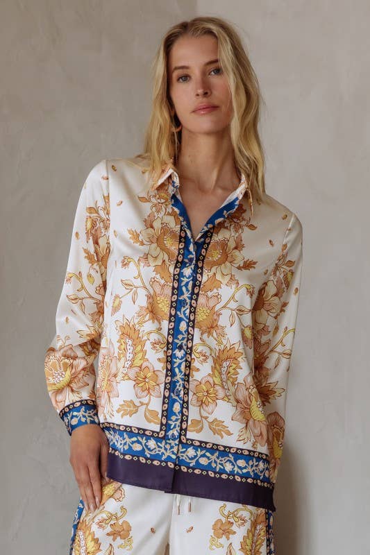 SKIES ARE BLUE - BORDER PRINT BUTTON DOWN SHIRT