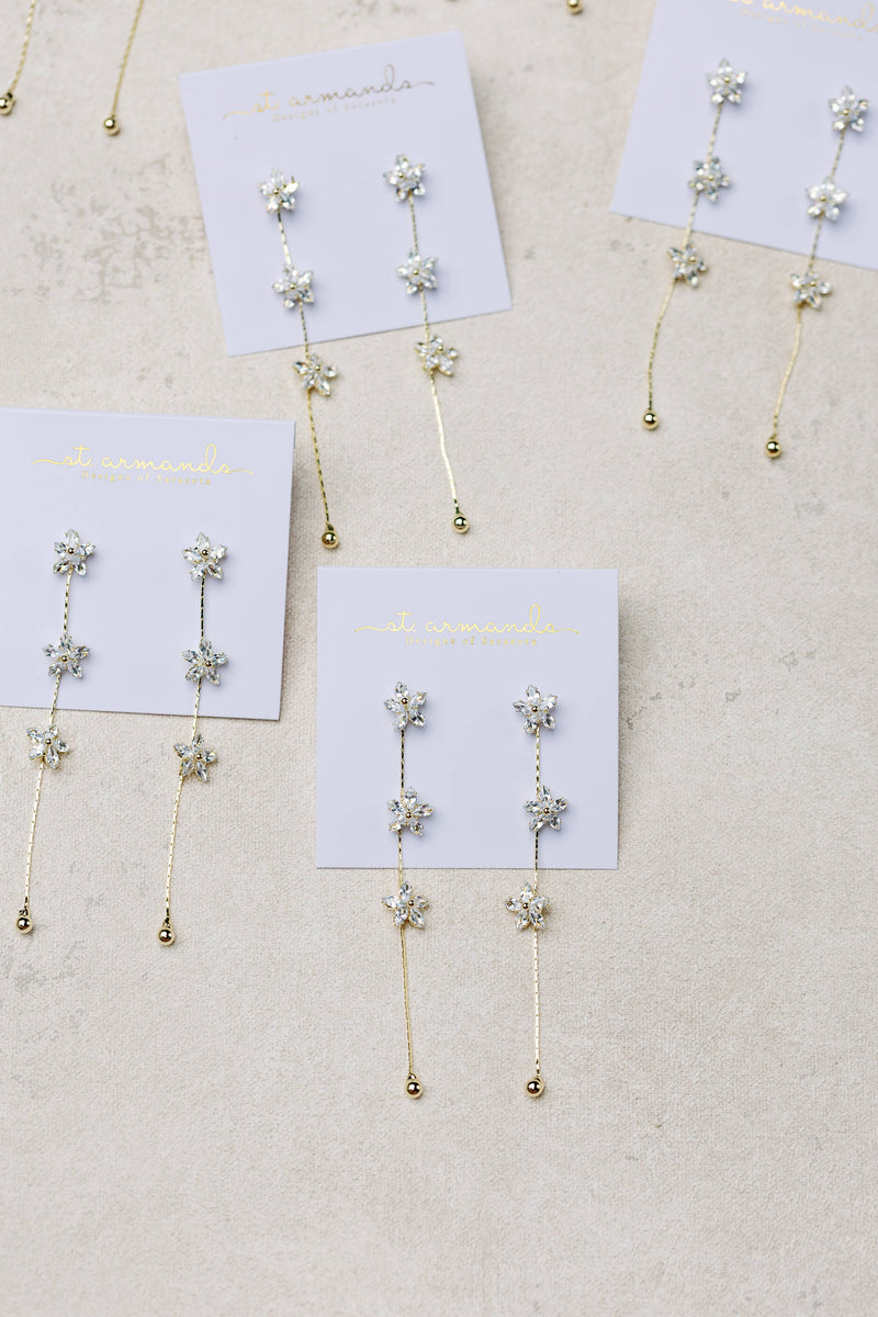 St Armands Designs of Sarasota - Diamond Daisy Gold Duster Drop Holiday Earrings