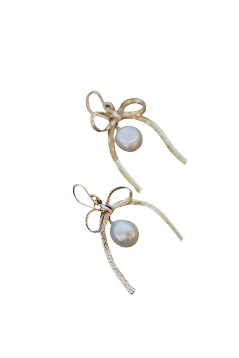 Katie Waltman Jewelry - SLOANE RIBBON AND PEARL EARRINGS: Yellow Gold