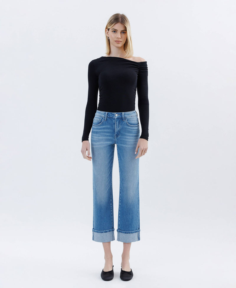 FLYING MONKEY - HIGH RISE CUFFED CROP STRAIGHT JEANS INSTINCTIVELY