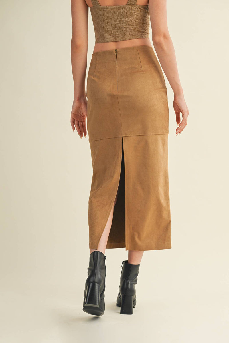 Mustard Seed - The Luxe Suede Black Midi Skirt