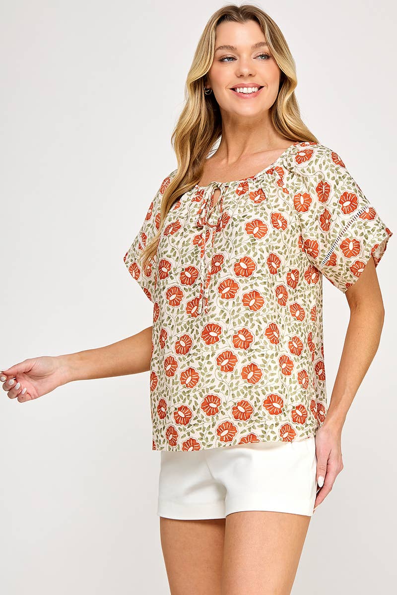 Ellison Round Neck Peasant Blouse: Cream