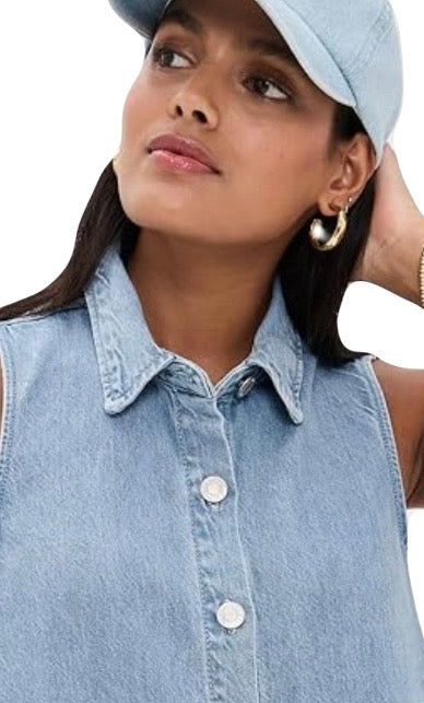 Z Supply: New Day Twill Mini Dress in Light Vintage Indigo