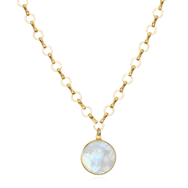Amelia Rose Jewelry Petite Circle Moonstone Pendant Necklace