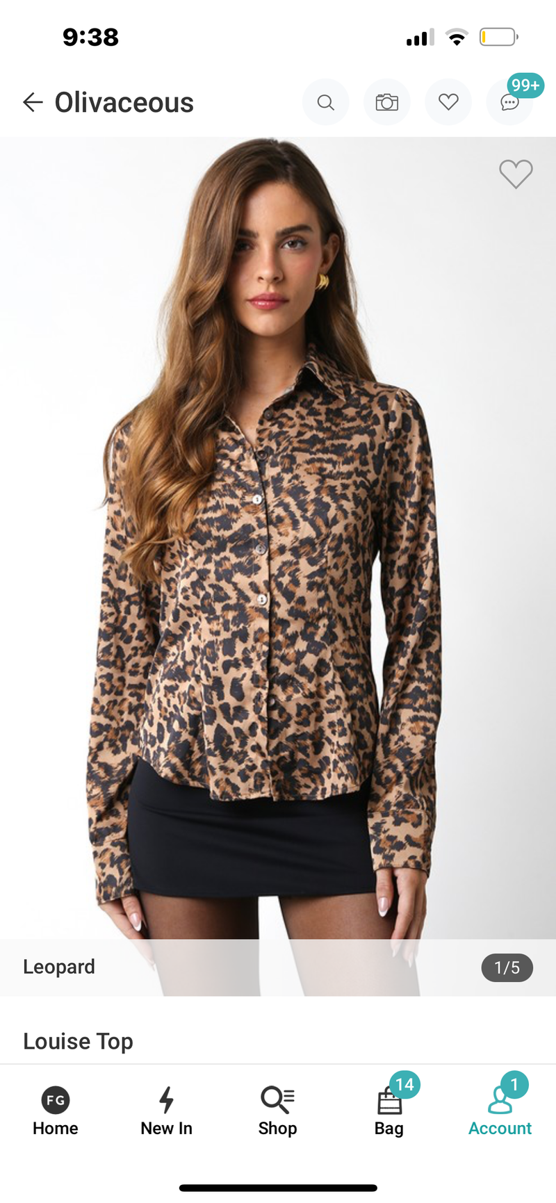 OLIVACEOUS LEOPARD BUTTON DOWN FITTED BLOUSE