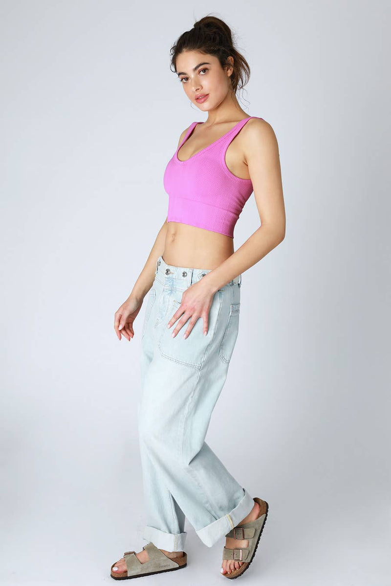 NIKIBIKI -- Herringbone Crop Top: Peachy Pink