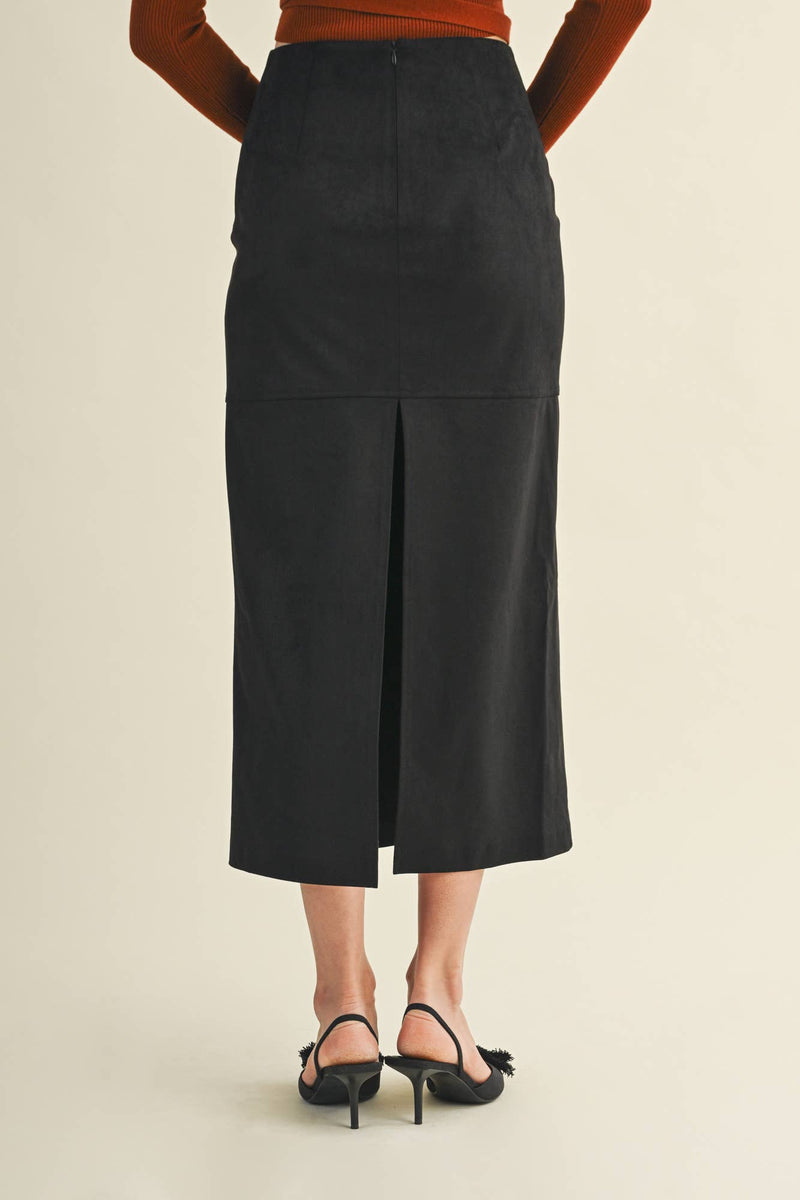 Mustard Seed - The Luxe Suede Black Midi Skirt