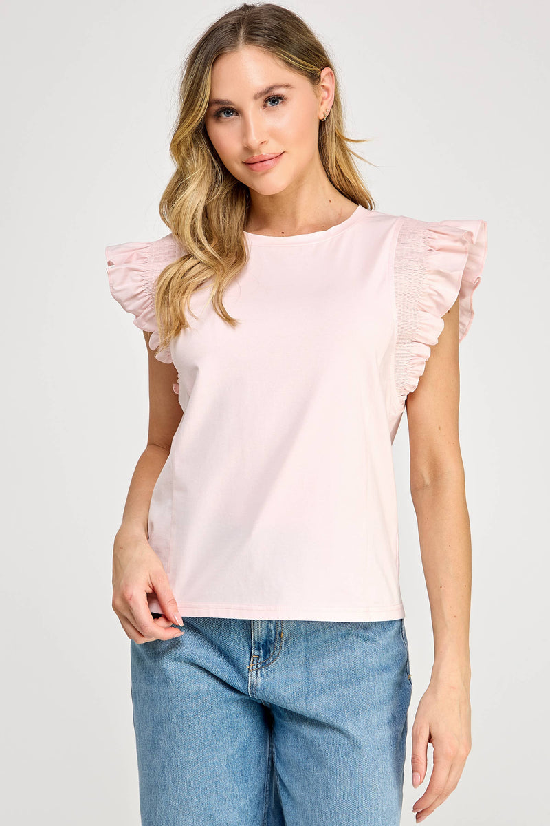 Ellison - Ruffle Sleeve Tank Powder Pink