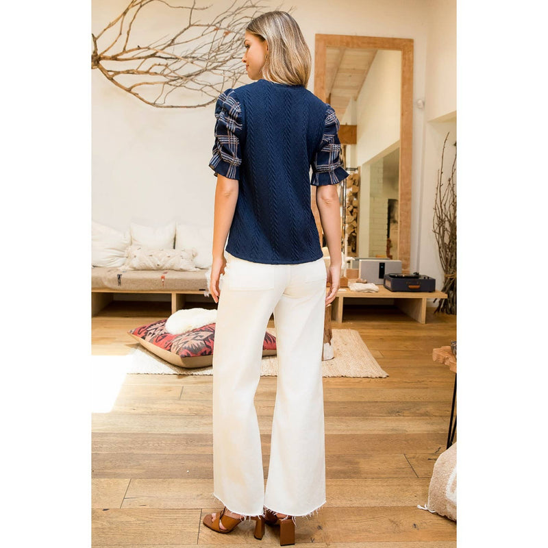 THML: Cable Knit Ruched Sleeve Top