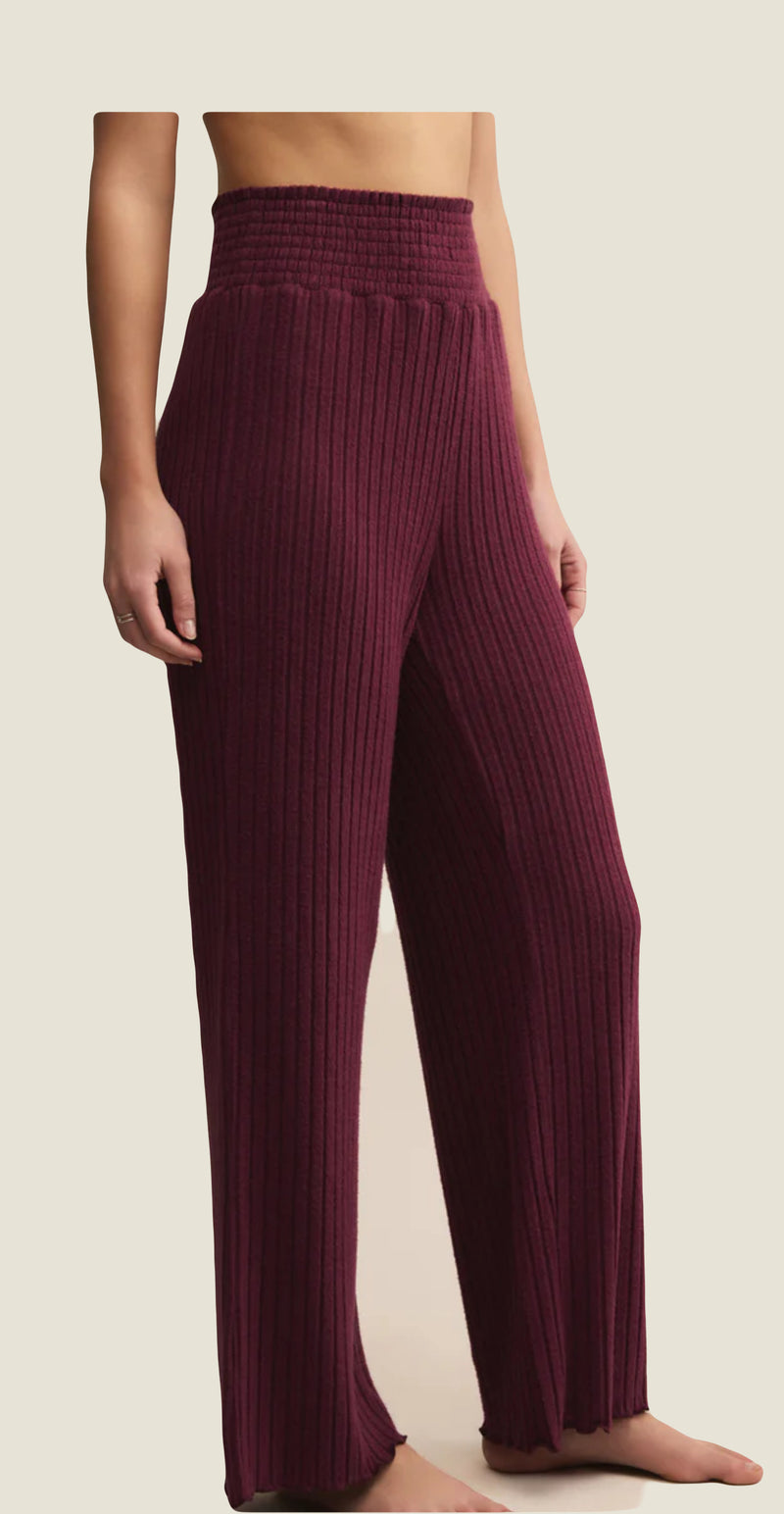 Z Supply: Dawn Smocked Rib Pant in Merlot