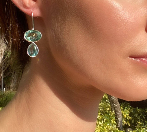 Amelia Rose Jewelry Valencia Teardrop Earring: Aquamarine & Sky Blue Gold