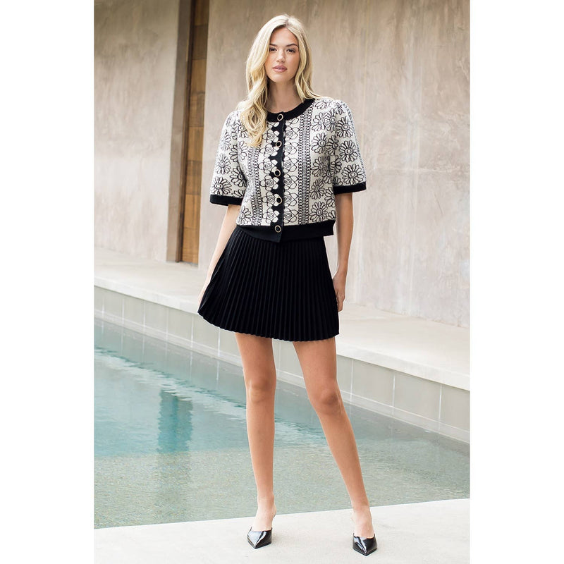 THML:  Floral Detail Knit Cardigan in Cream & Black