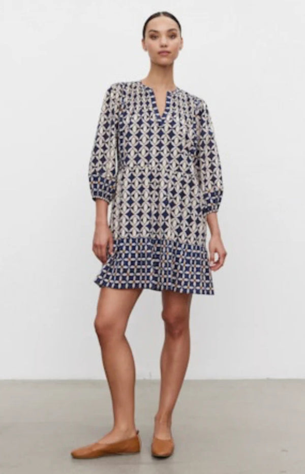 VELVET- BECKI DRESS NAVY PRINT