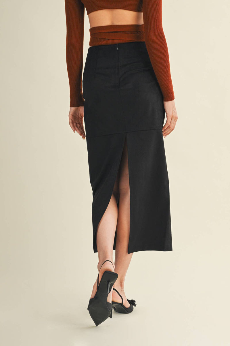 Mustard Seed - The Luxe Suede Black Midi Skirt