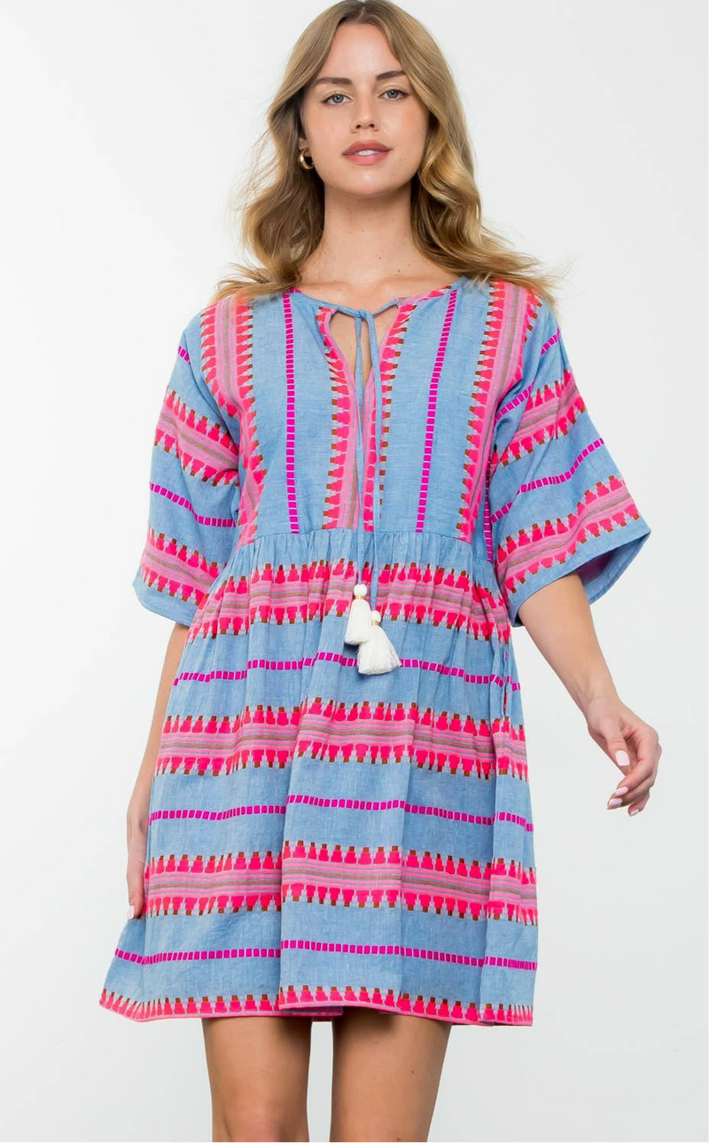 THML - Tassel Tie Pattern Knit Stripe Dress