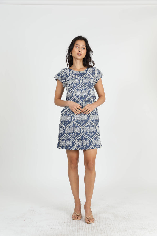 Greylin - Teagan Embroidered Shift Mini Dress: Blue